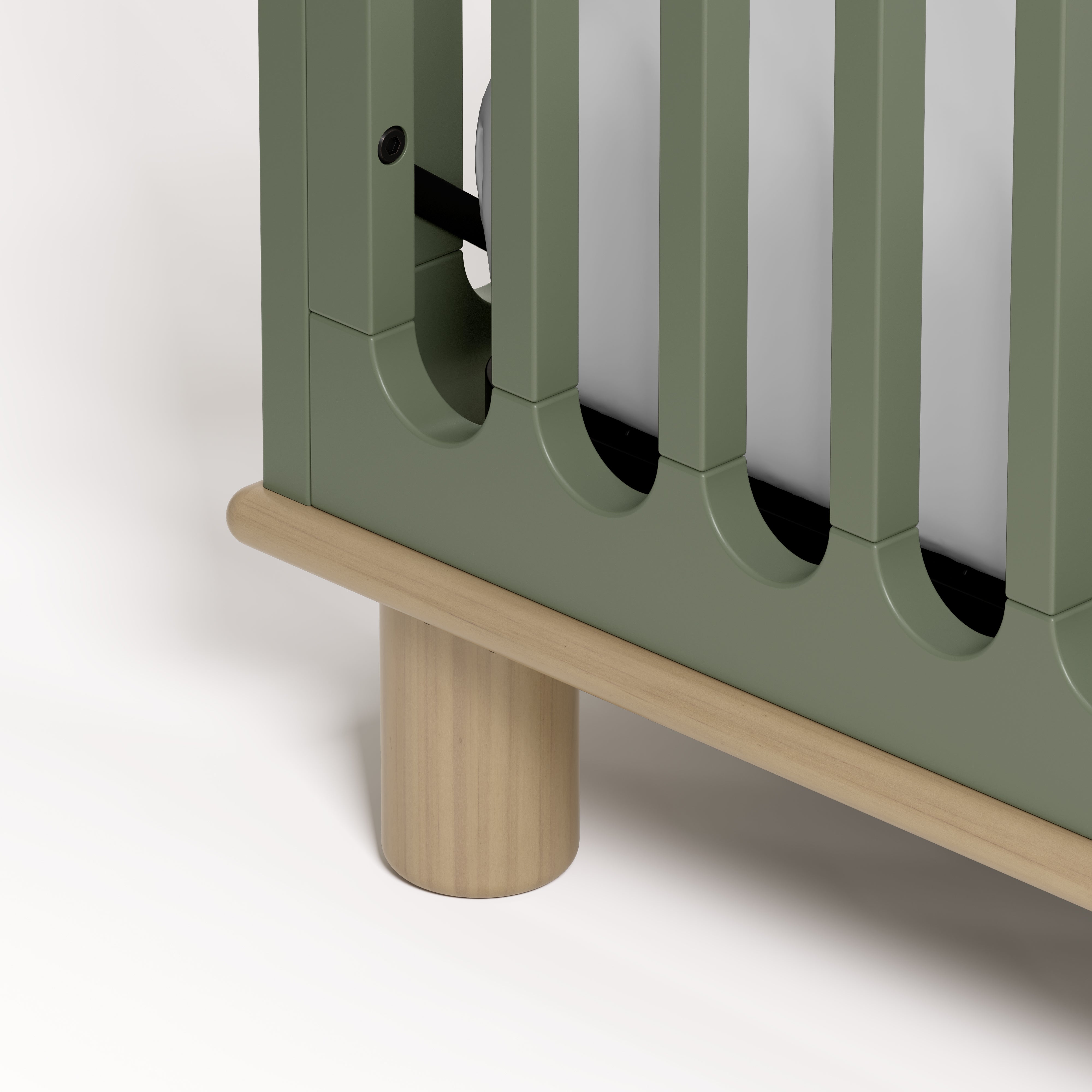 Sicily olive with driftwood crib close up of rounded feet