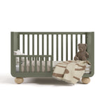 Amalfi olive with driftwood crib converted to toddler bed