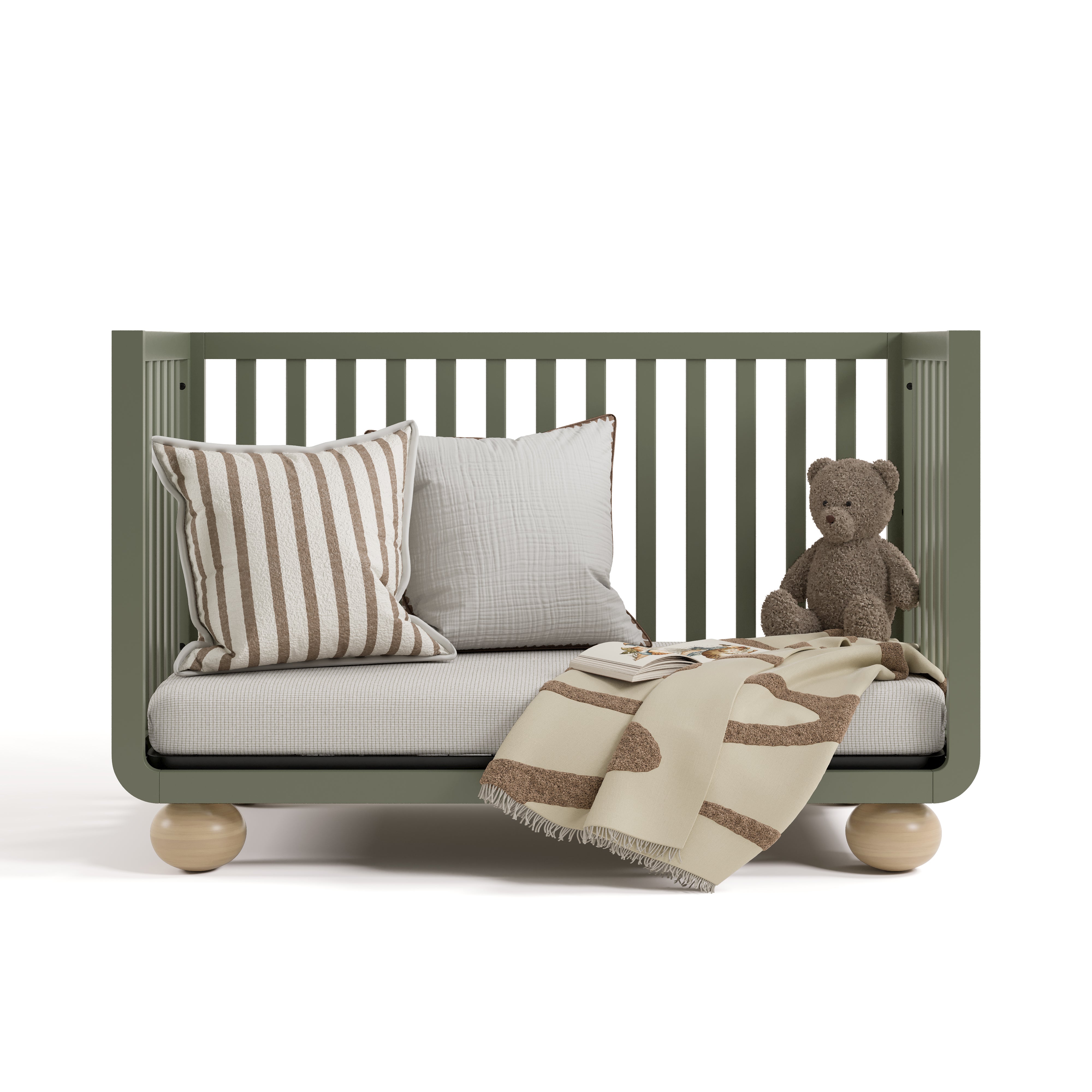 Amalfi olive with driftwood crib converted to daybed