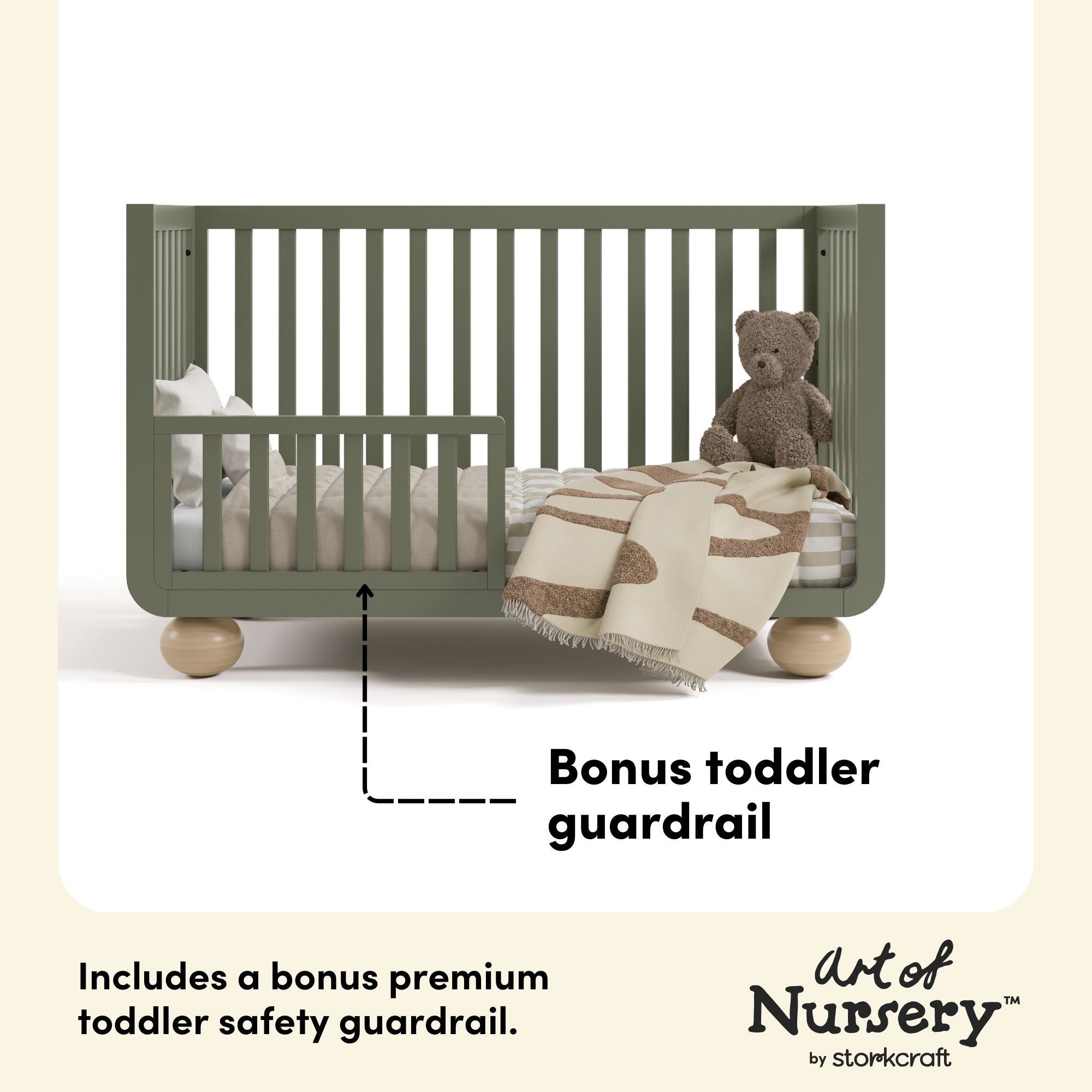 Amalfi olive with driftwood crib bonus guardrail callout