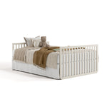 Amalfi frosted oat with driftwood crib converted to full-size bed with footboard