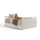 Amalfi frosted oat with driftwood crib converted to full-size bed with footboard