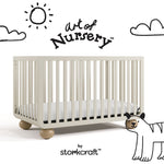 Amalfi frosted oat with driftwood crib with black doodles overlaid on image