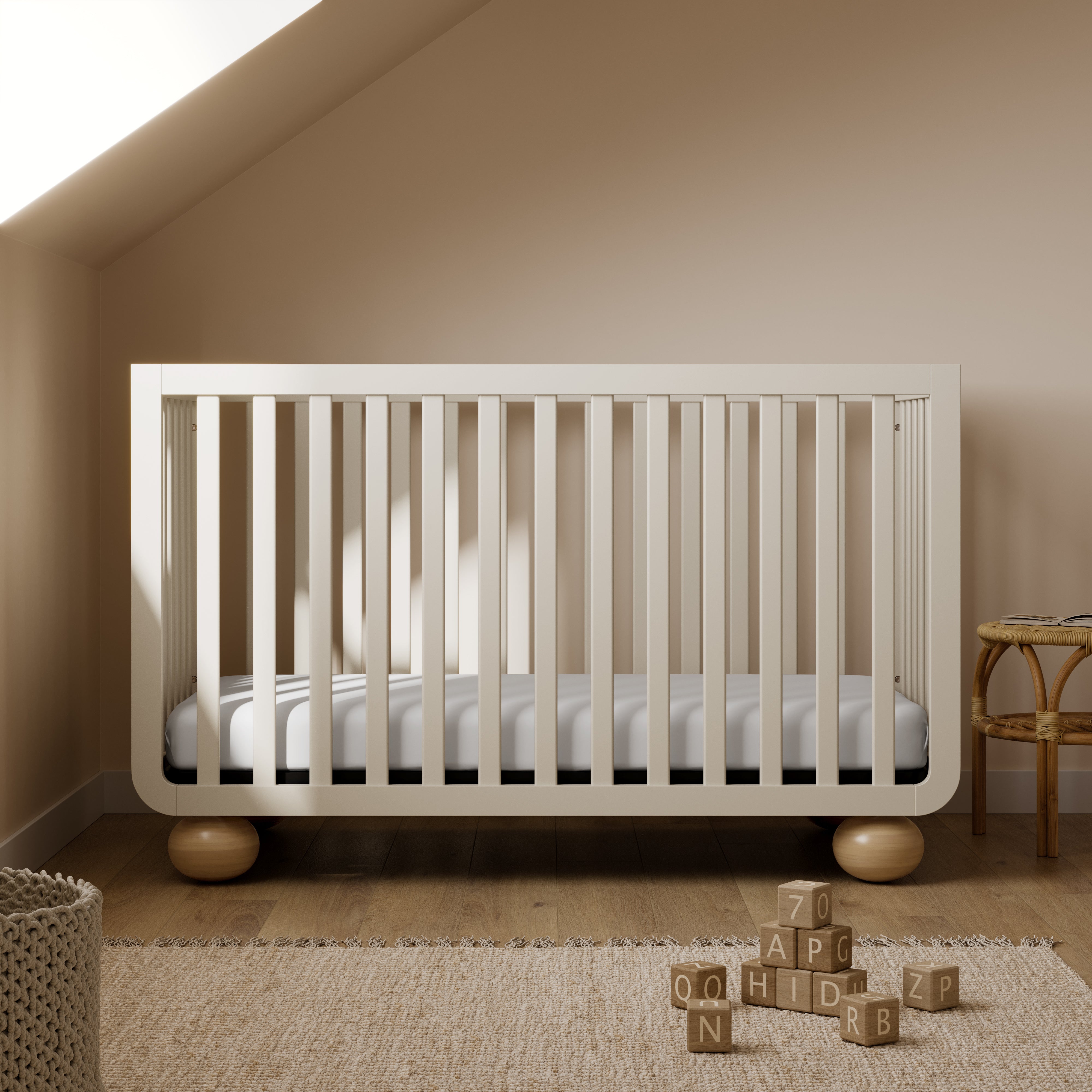 Amalfi frosted oat with driftwood crib in a nursery