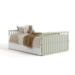 Amalfi sage with driftwood crib converted to full-size bed with footboard