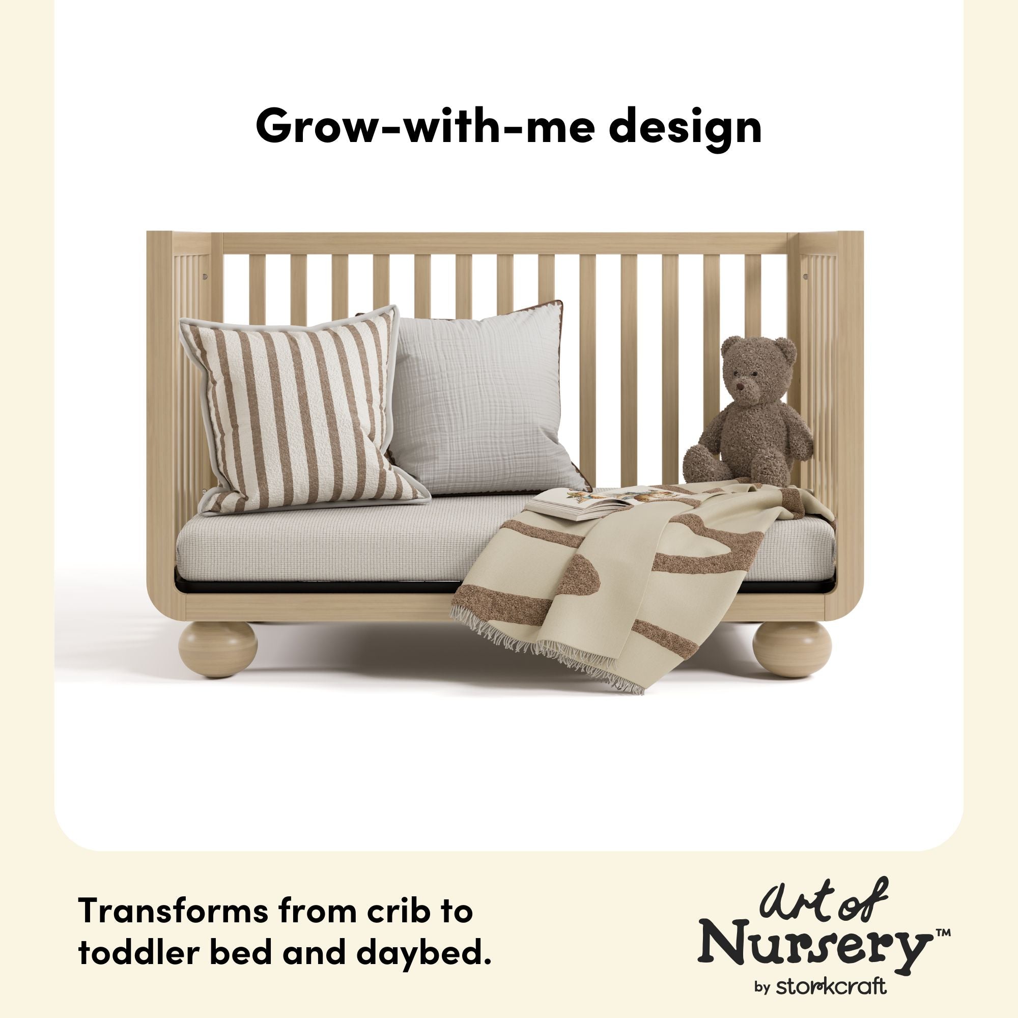Amalfi driftwood crib grow-with-me design callout
