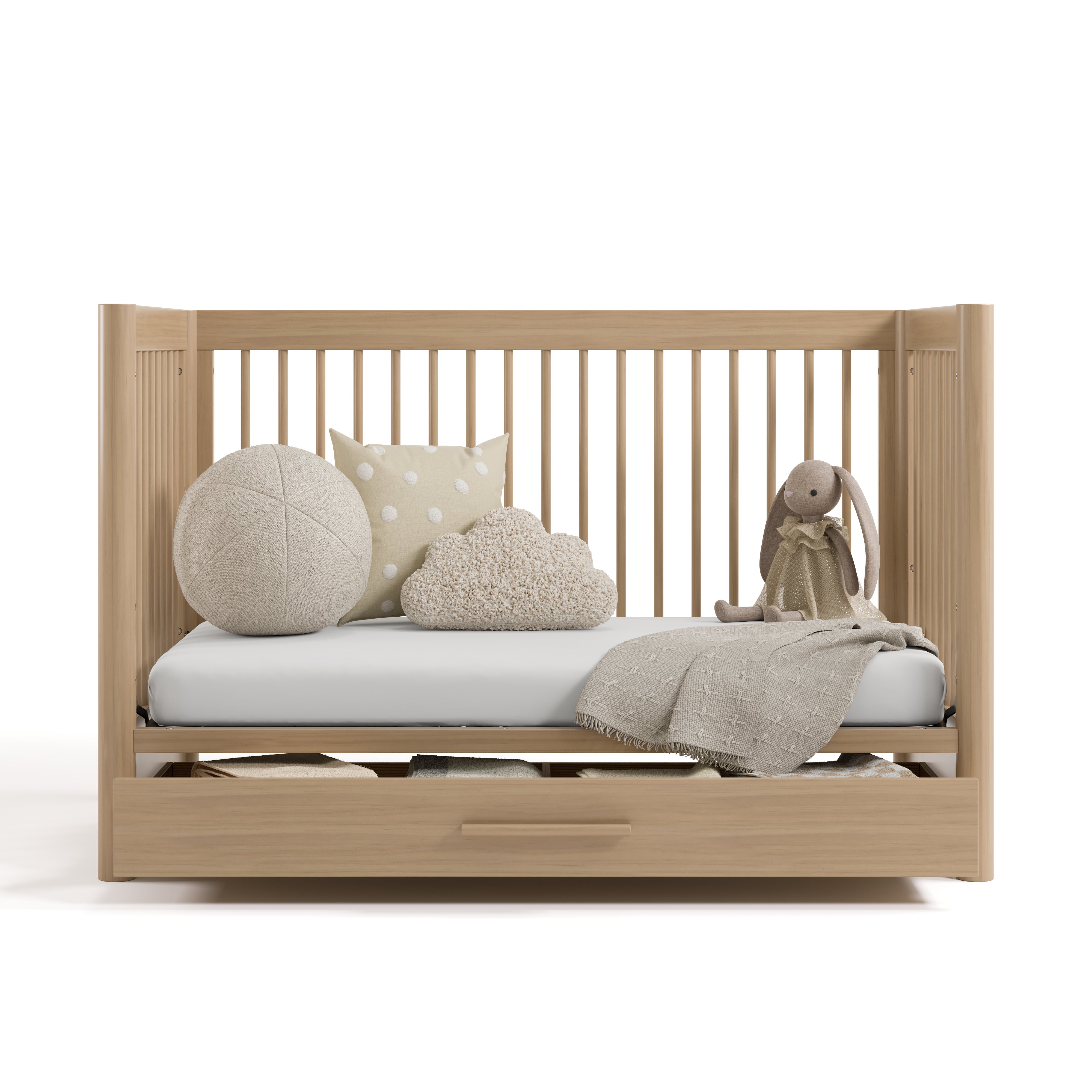 Malta driftwood crib with drawer converted to daybed