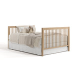 Malta driftwood crib with drawer converted to full bed with footboard