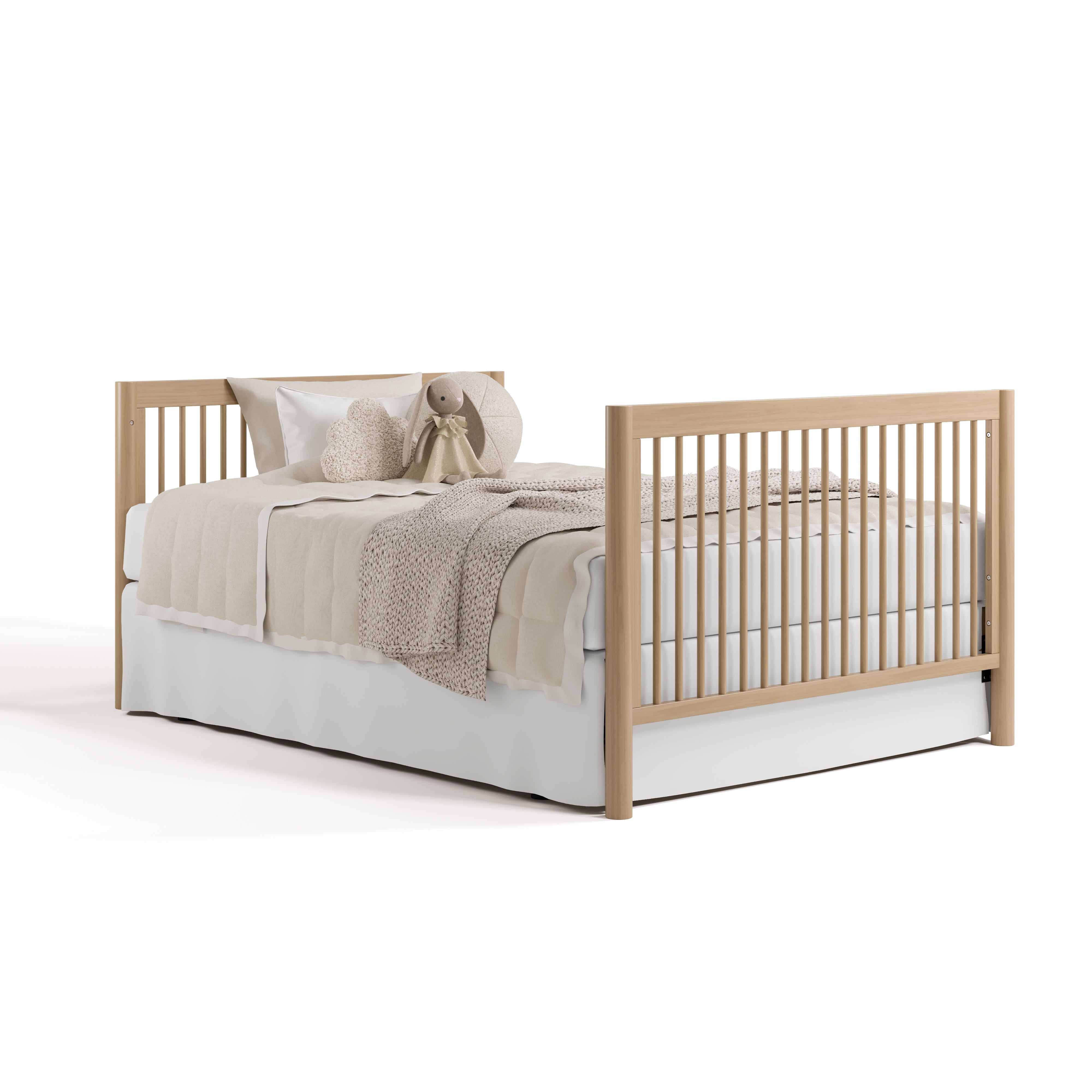 Malta driftwood crib with drawer converted to full bed with footboard
