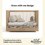 Malta driftwood crib with drawer toddler bed and daybed conversion callout