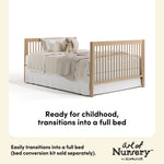 Malta driftwood crib with drawer full bed conversion callout