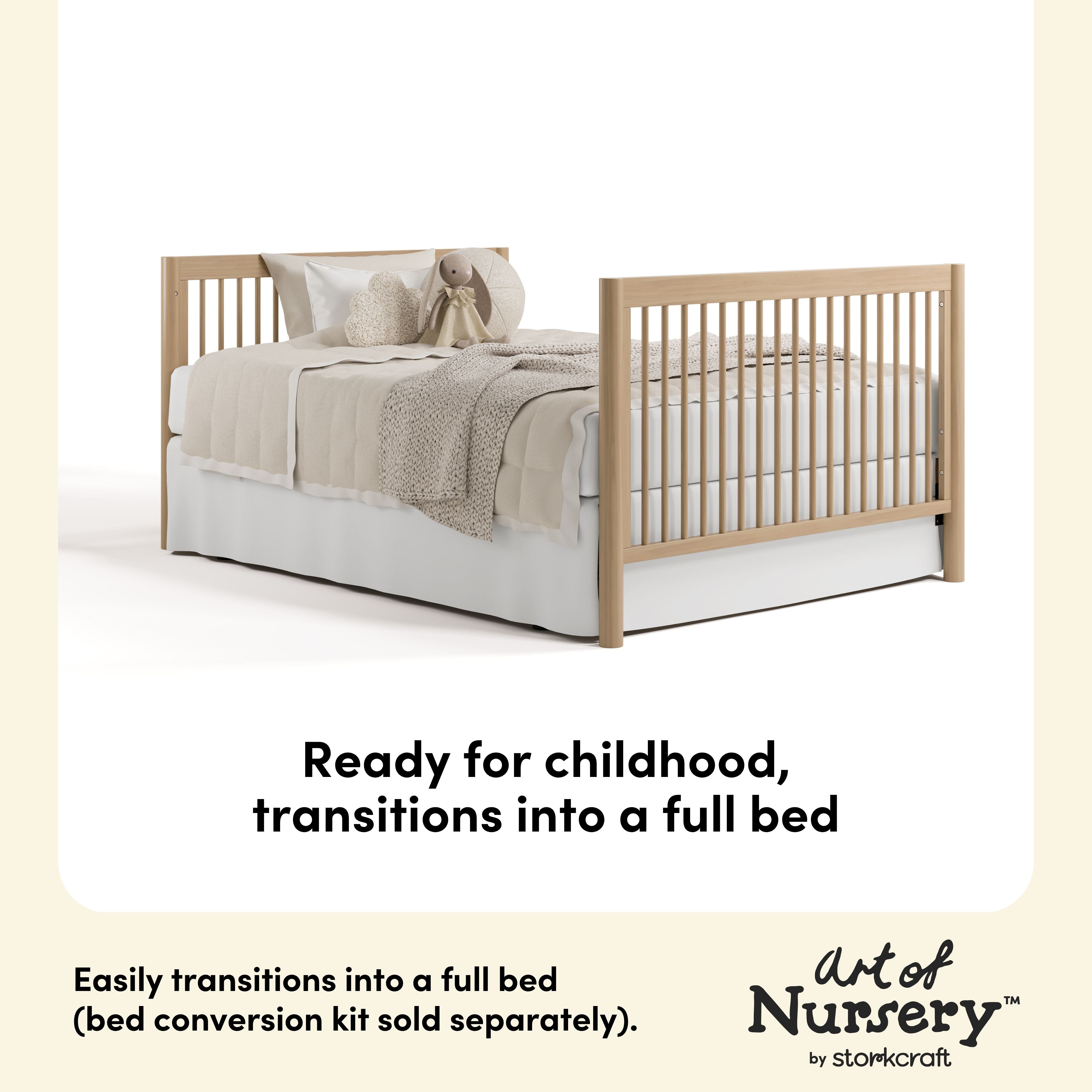 Malta driftwood crib with drawer full bed conversion callout