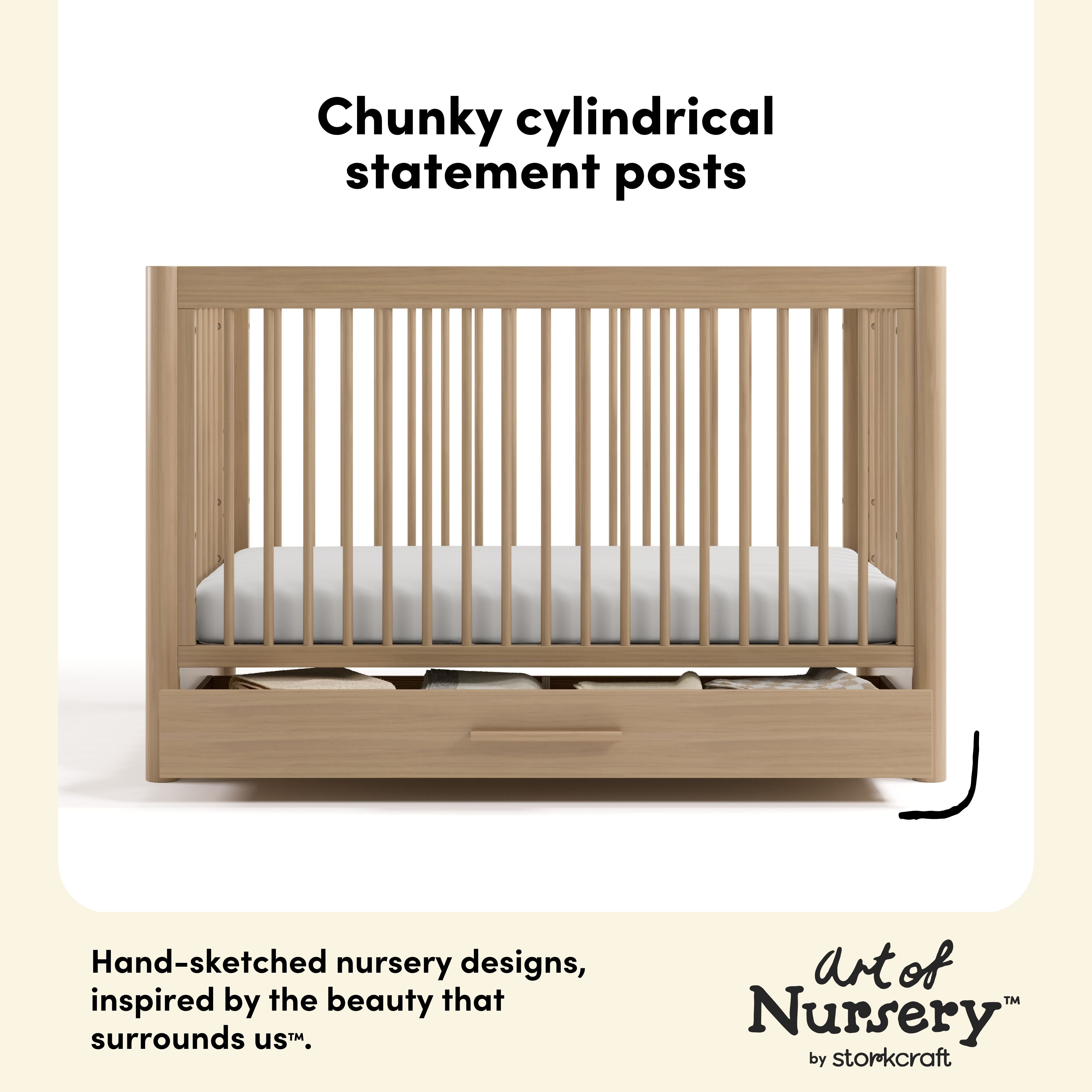 Malta driftwood crib with drawer style callout