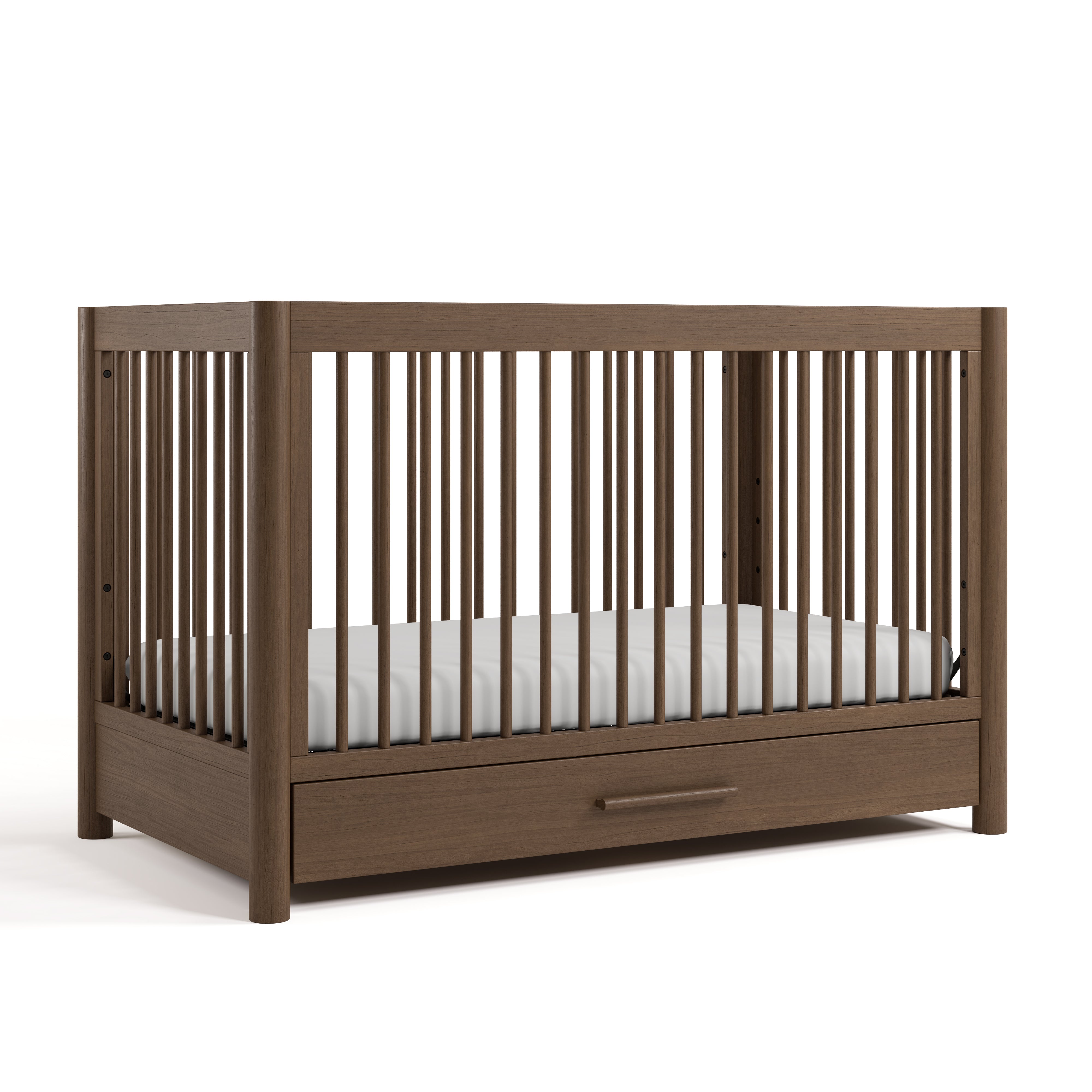 Malta hazelnut crib with drawer angle view
