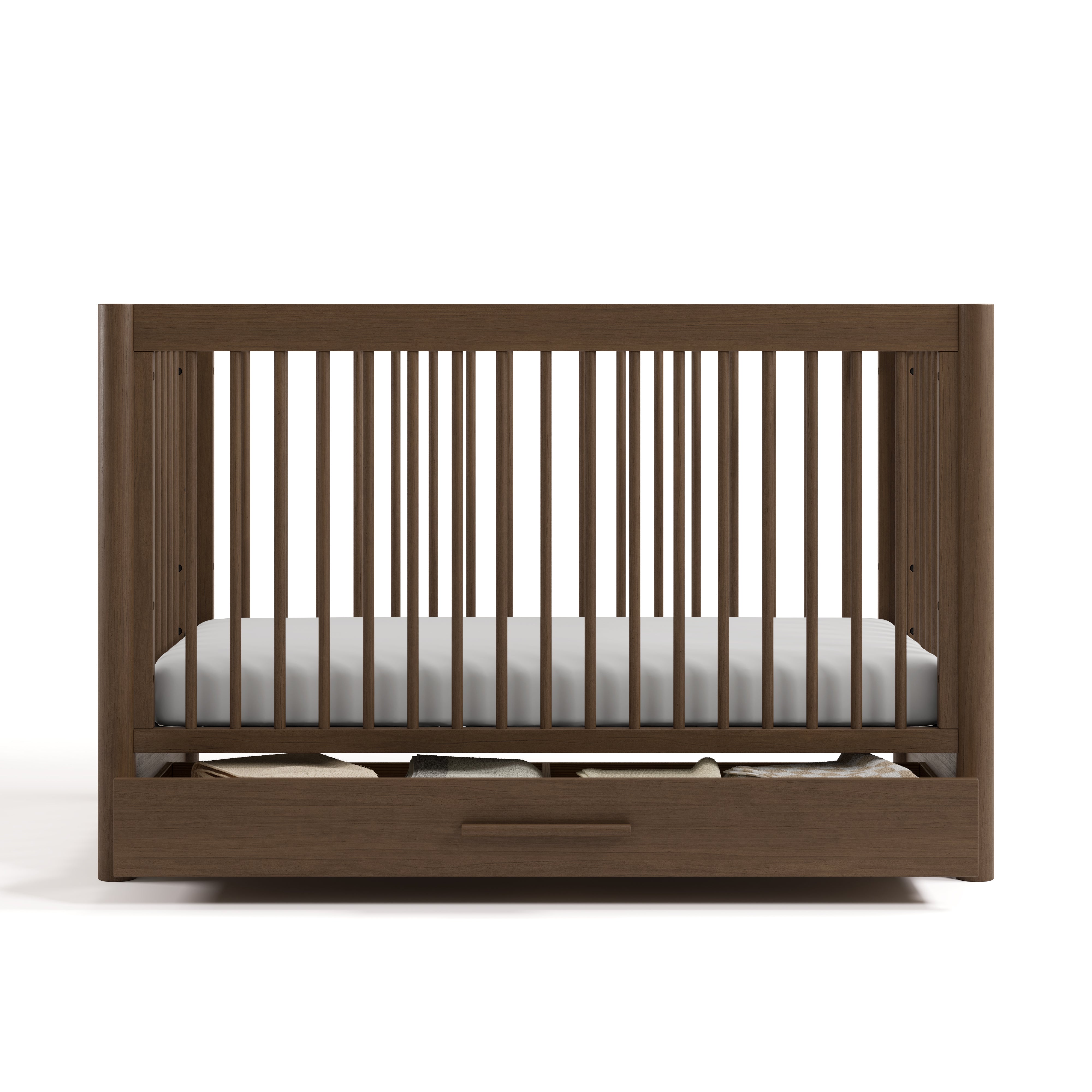 Malta hazelnut crib with drawer front view