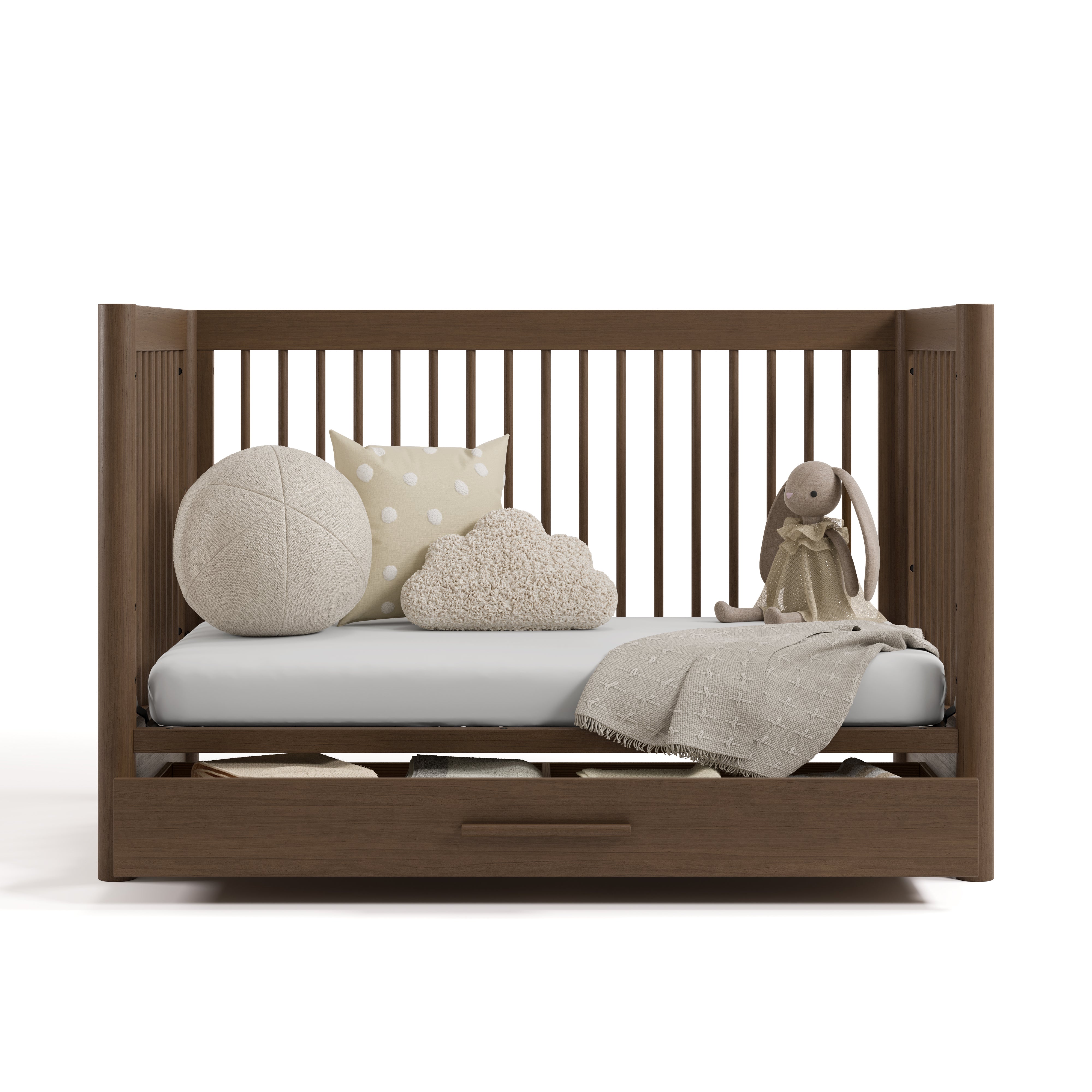 Malta hazelnut crib with drawer converted to daybed
