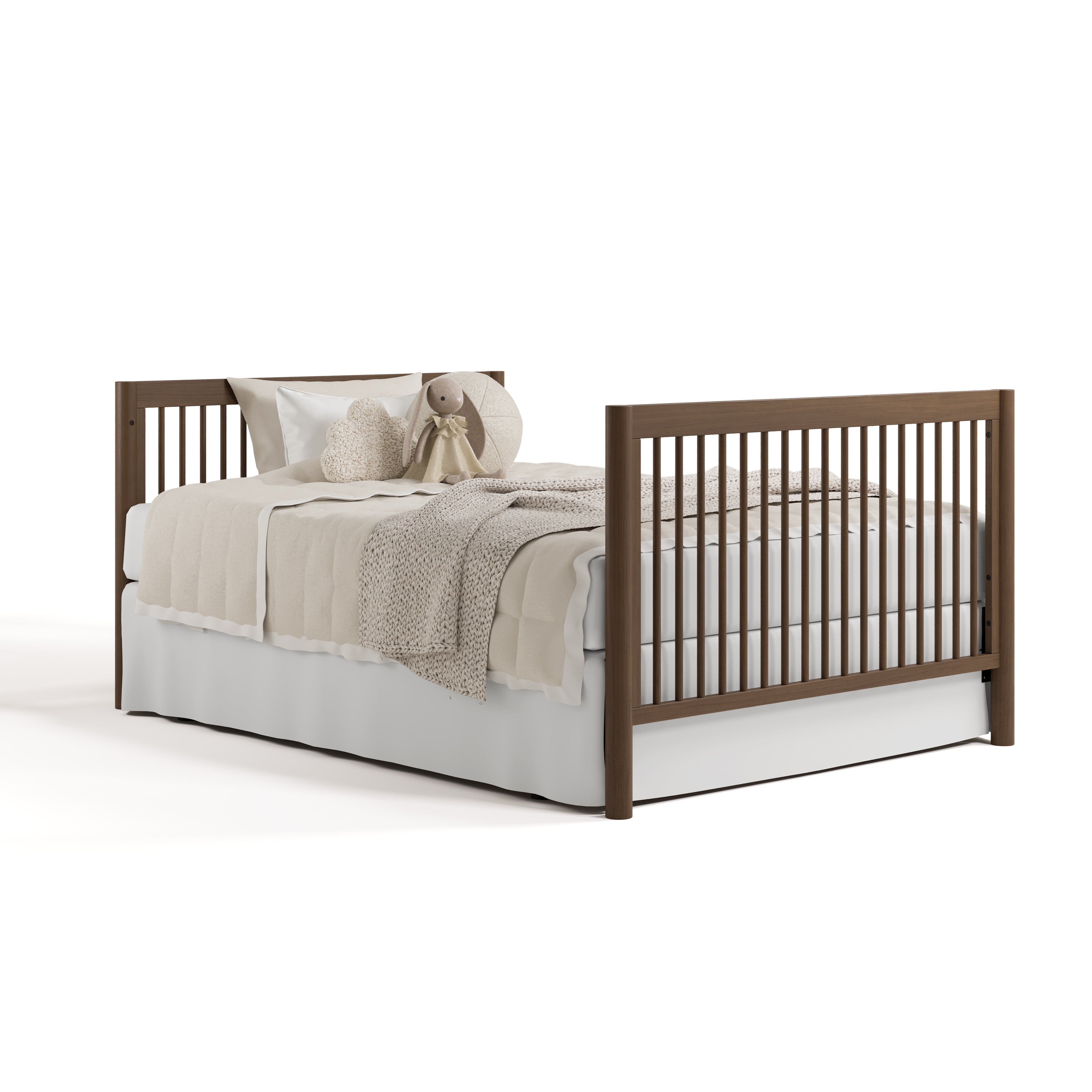 Malta hazelnut crib with drawer converted to full bed with footboard