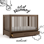 Malta hazelnut crib with drawer with black doodles overlaid on image