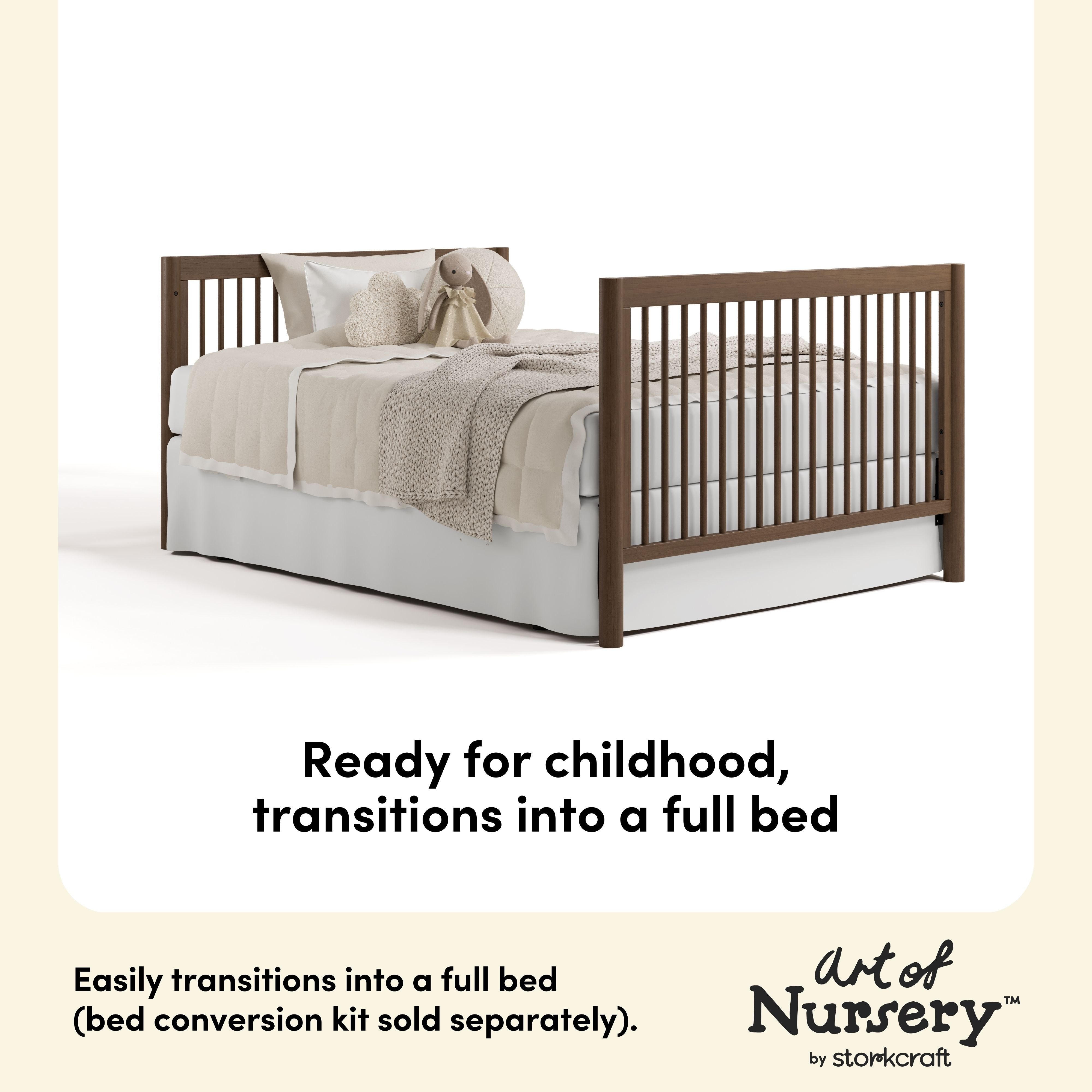 Malta hazelnut crib with drawer full bed conversion callout