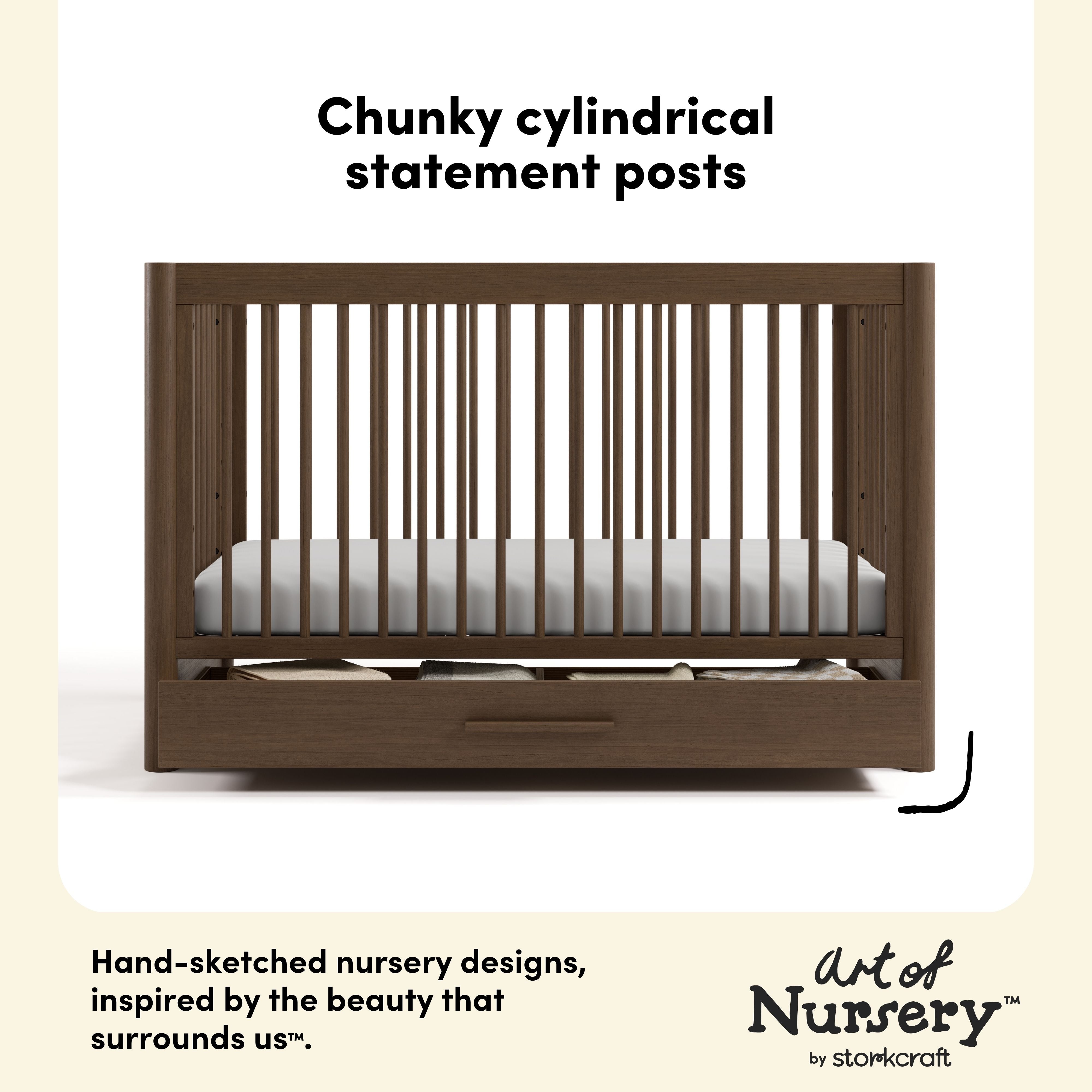 Malta hazelnut crib with drawer style callout