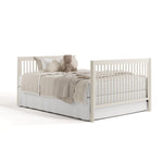 Malta frosted oat crib with drawer converted to full bed with footboard