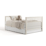 Malta frosted oat crib with drawer converted to full bed with footboard