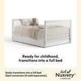 Malta frosted oat crib with drawer full bed conversion callout