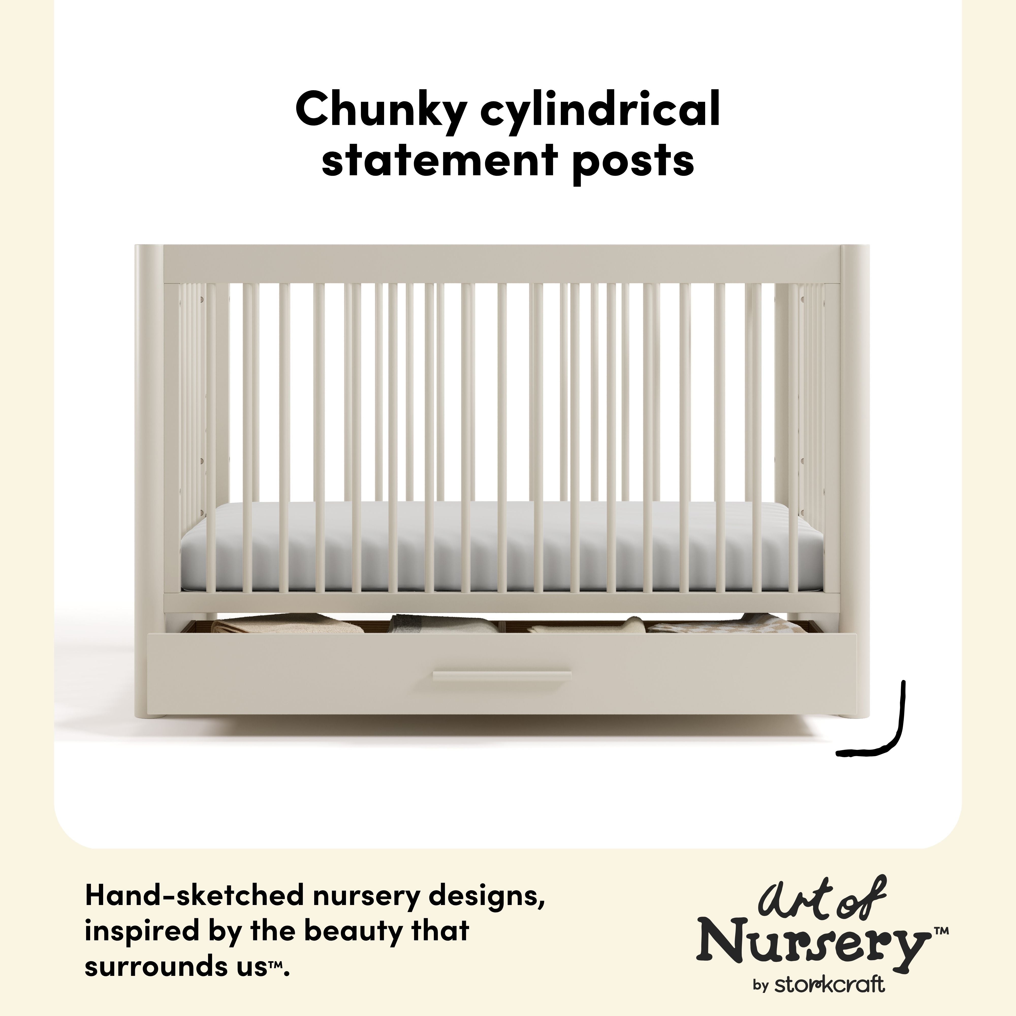 Malta frosted oat crib with drawer style callout