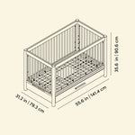 Malta crib with drawer line drawing with dimensions