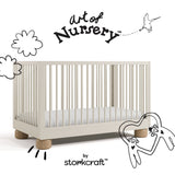 Sorrento frosted oat and driftwood crib with black doodles overlaid on image
