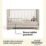 Sorrento frosted oat and driftwood crib bonus toddler guardrail callout