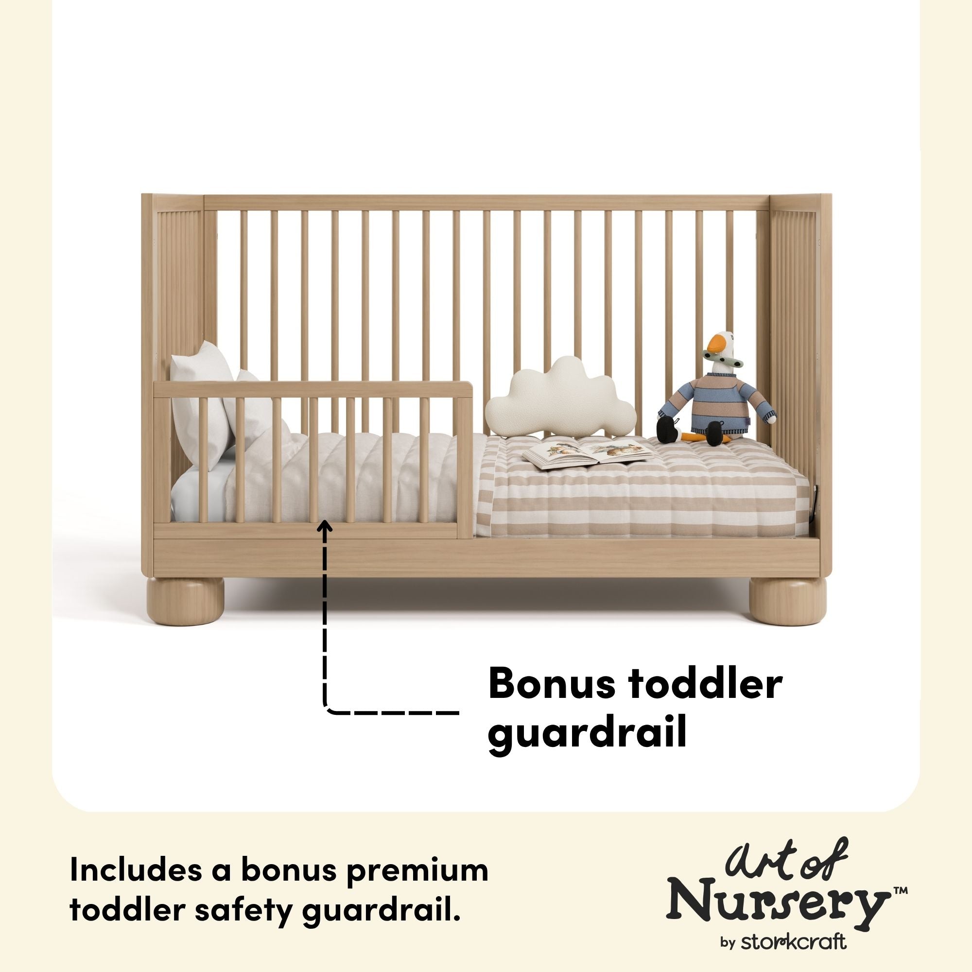 Sorrento driftwood crib bonus toddler guardrail callout
