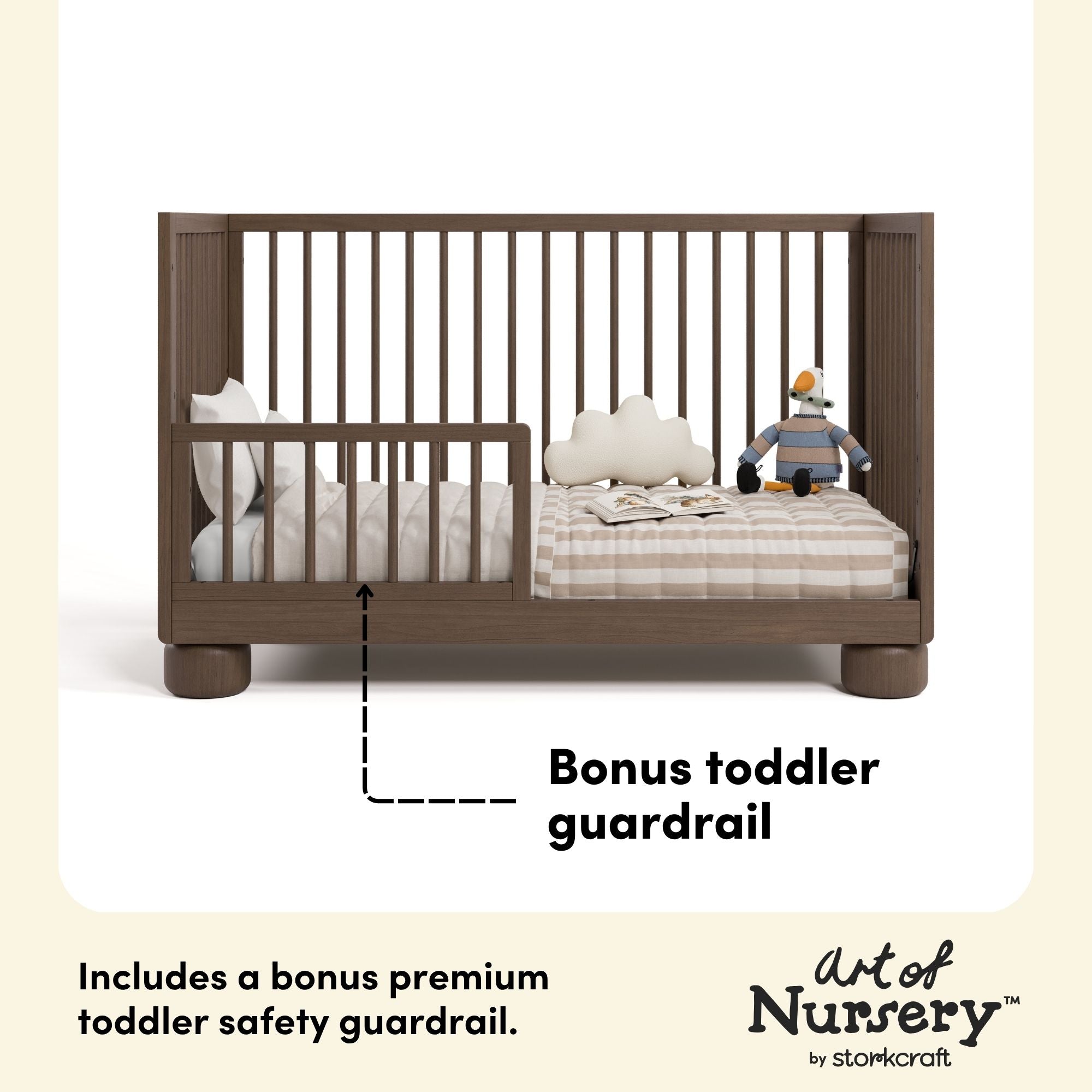 Sorrento hazelnut crib bonus toddler guardrail callout