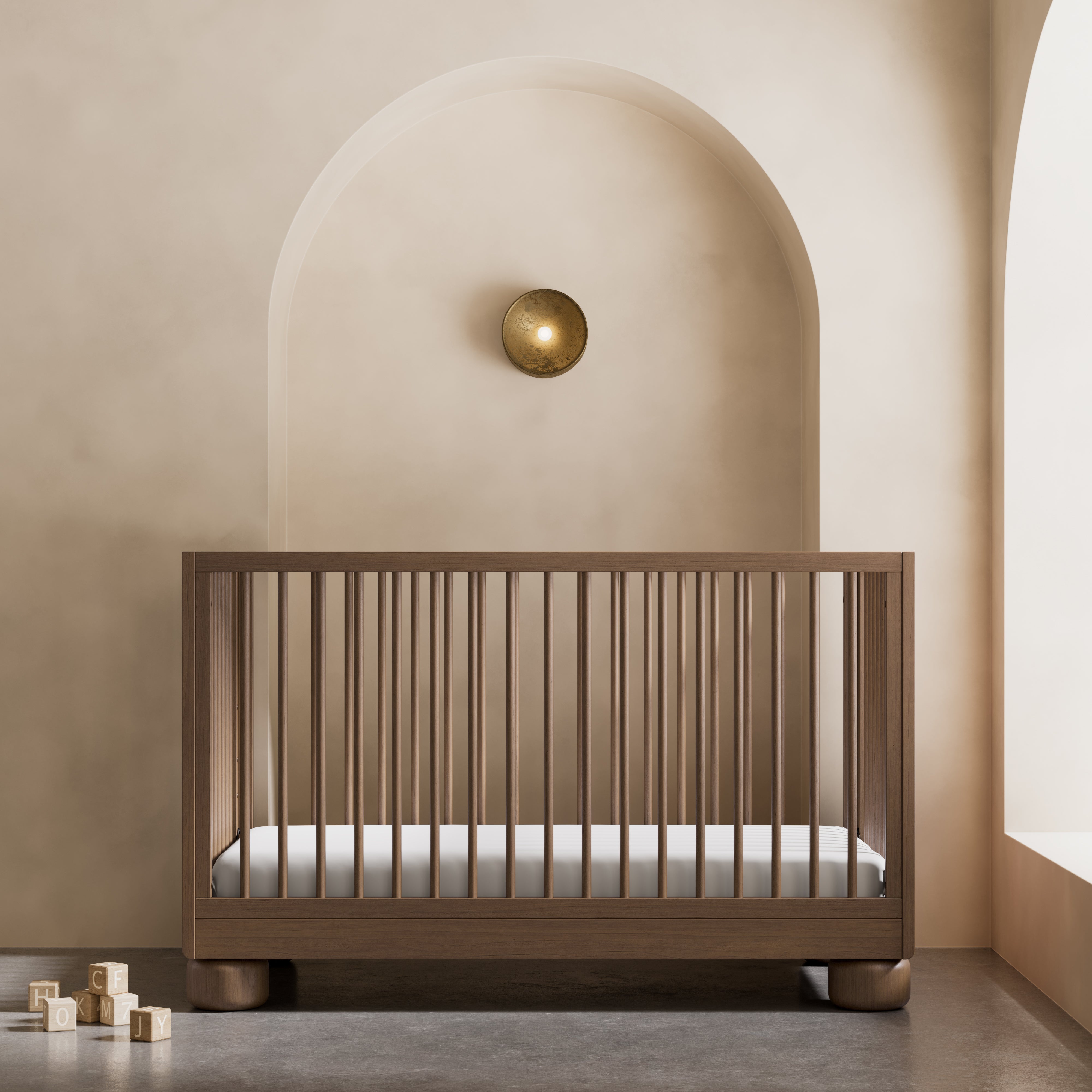Sorrento hazelnut crib in a nursery