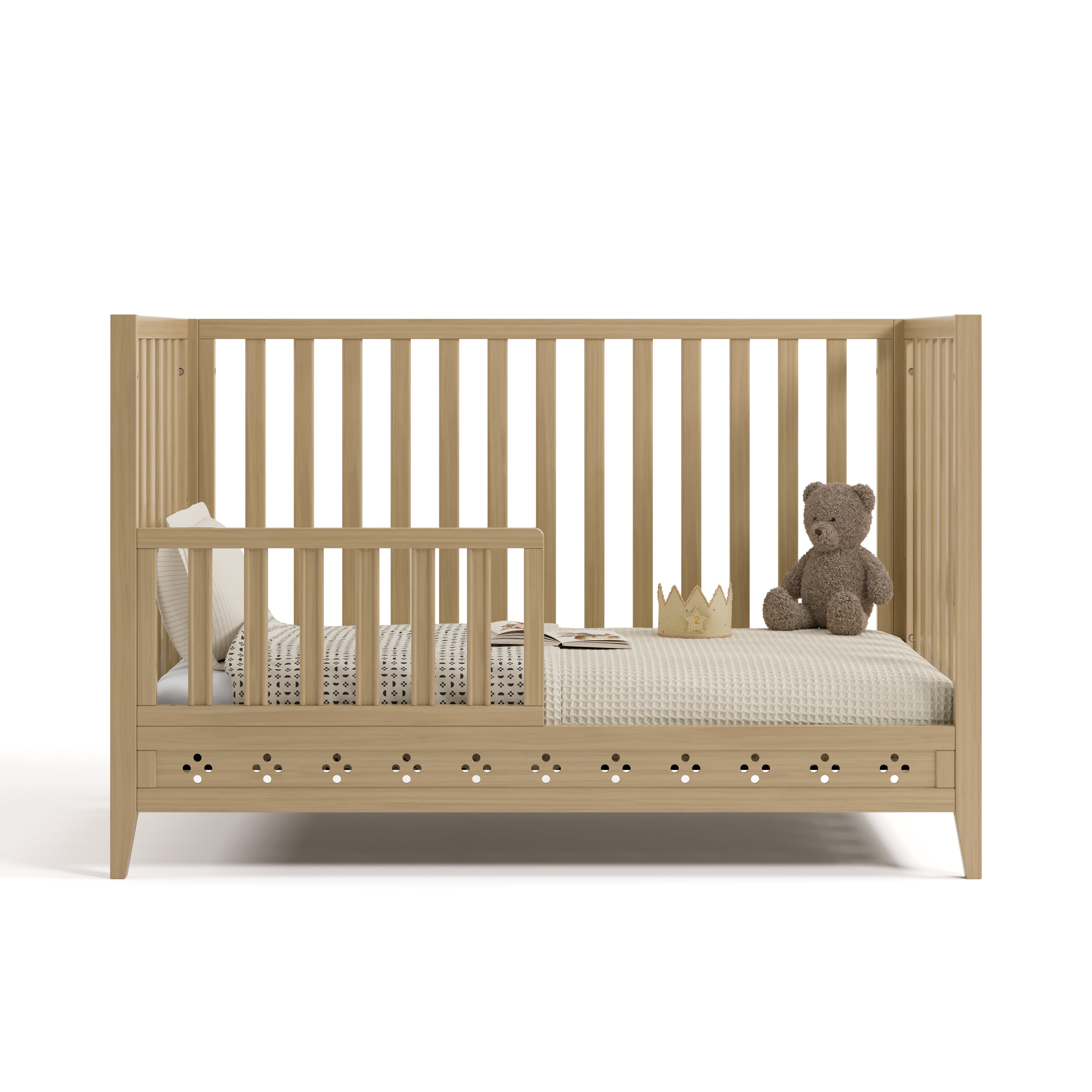 Mallorca driftwood crib converted to toddler bed