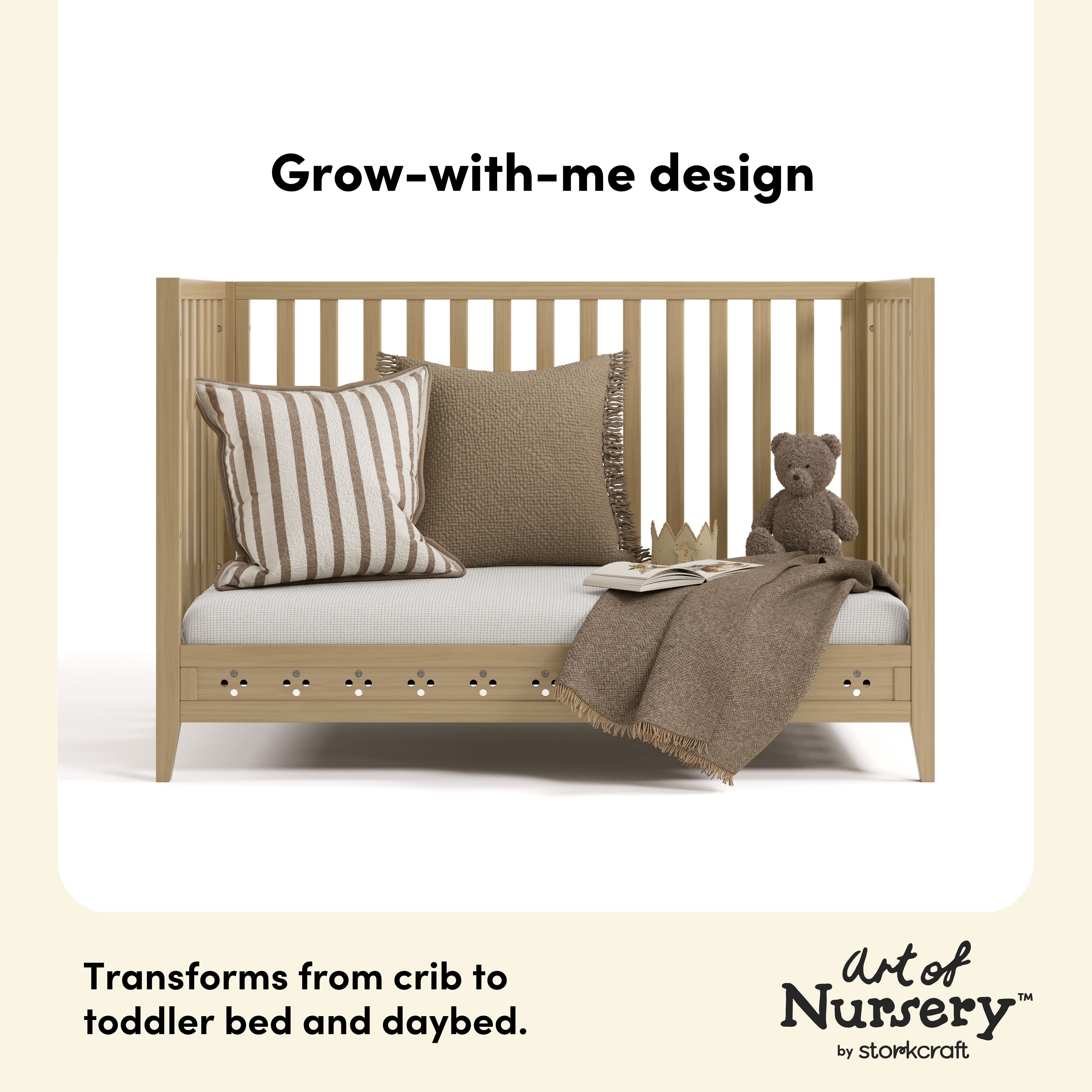 Mallorca driftwood crib toddler bed and daybed conversion callout