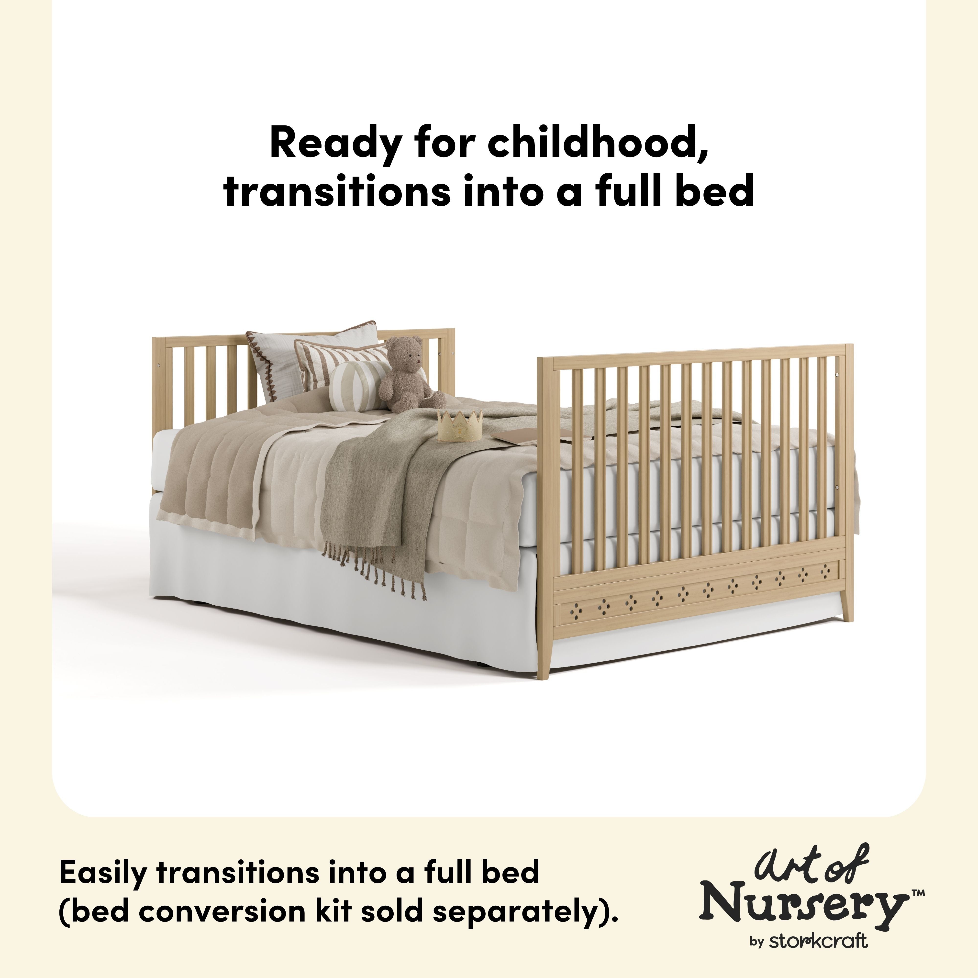 Mallorca driftwood crib full bed conversion callout