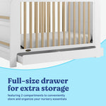 Read-with-me white with driftwood crib storage drawer callout