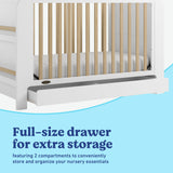 Read-with-me white with driftwood crib storage drawer callout