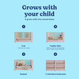 Read-with-me blush with driftwood crib shown in all 4 conversions