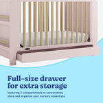 Read-with-me blush with driftwood crib storage drawer callout