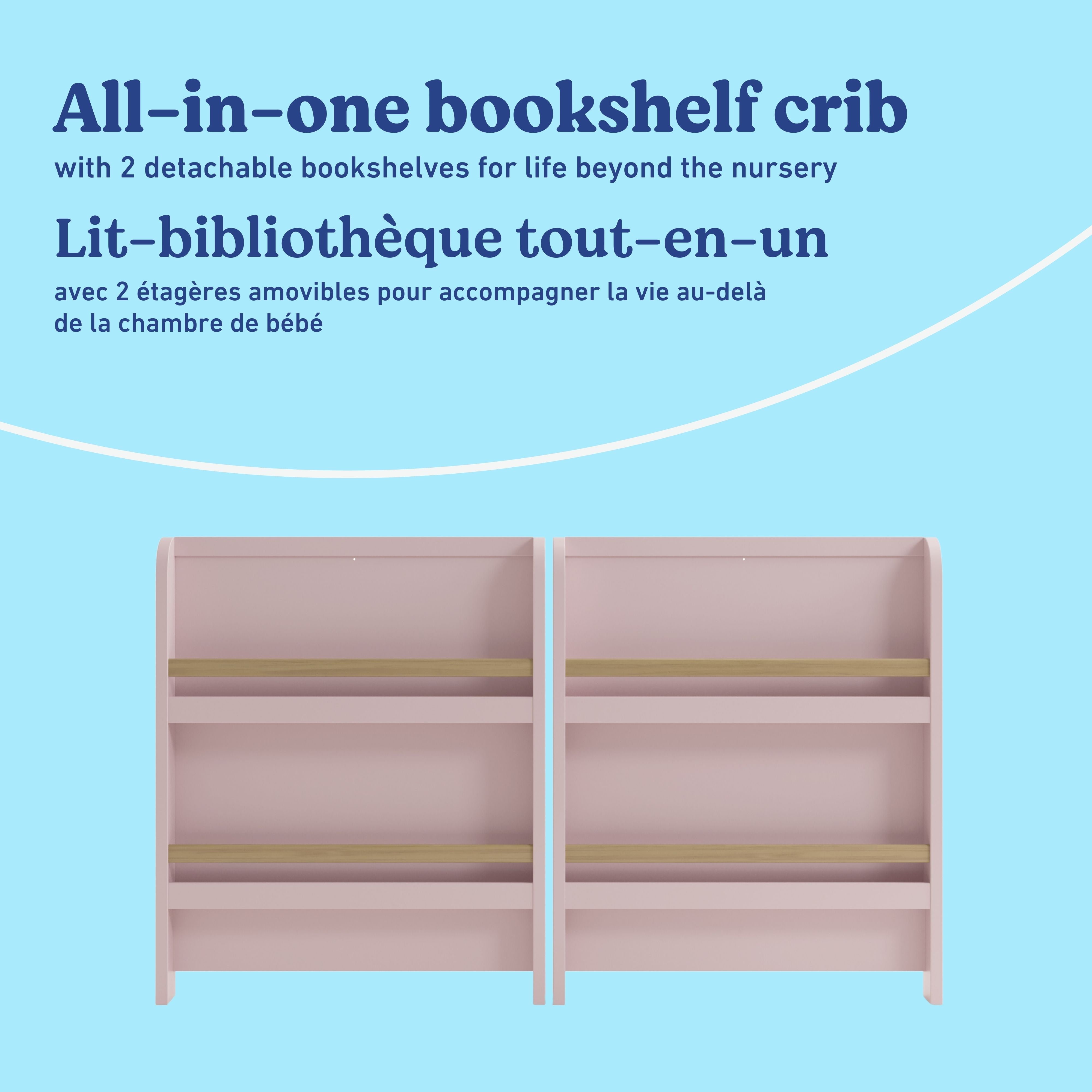 Read-with-me blush with driftwood crib bookshelf callout