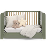 Read-with-me olive with driftwood crib converted to daybed