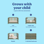 Read-with-me olive with driftwood crib shown in all 4 conversions