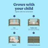 Read-with-me olive with driftwood crib shown in all 4 conversions