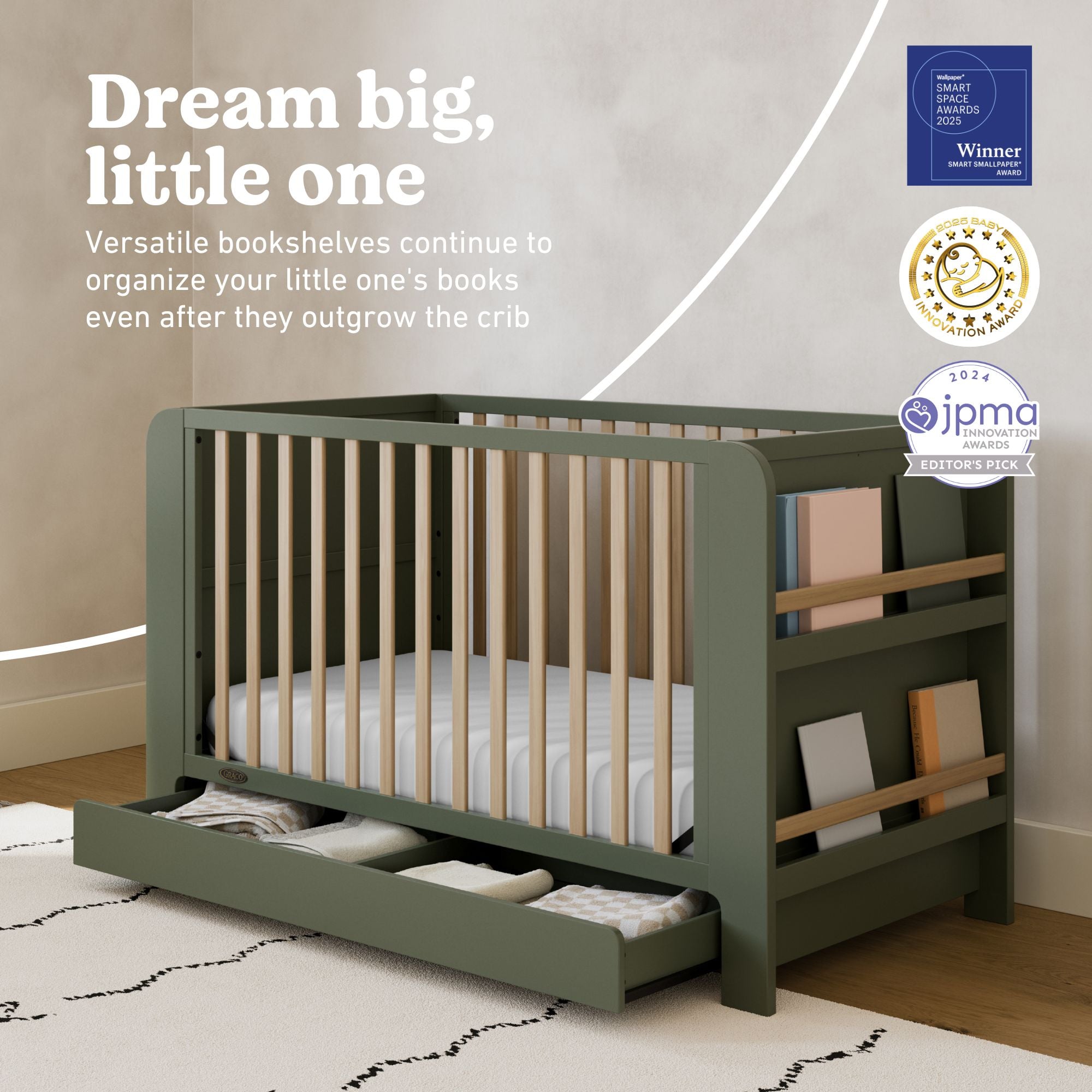 Read-with-me olive with driftwood crib callout