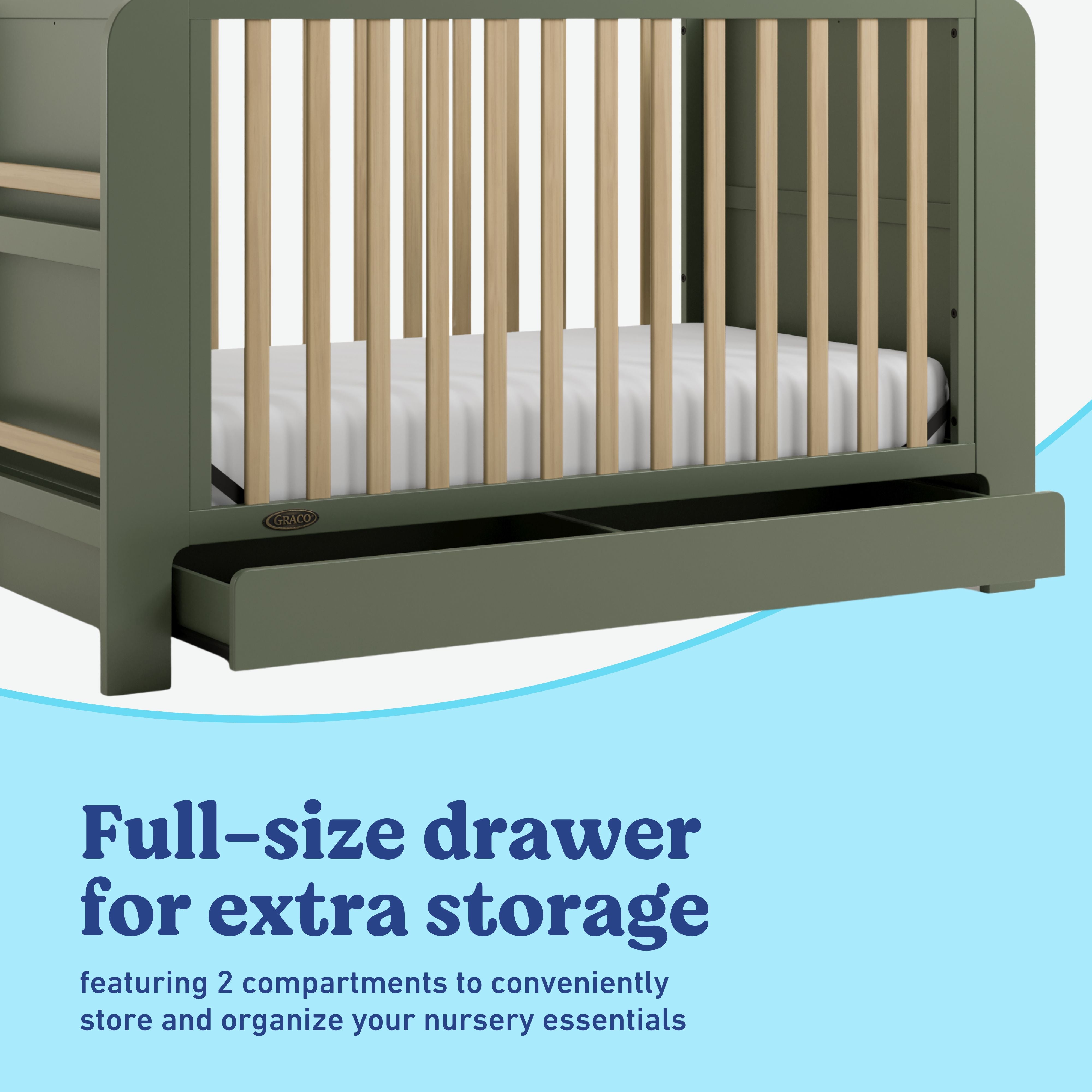 Read-with-me olive with driftwood crib storage callout