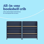 Read-with-me midnight blue with driftwood crib bookcase callout