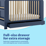 Read-with-me midnight blue with driftwood crib storage drawer callout