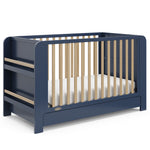 Read-with-me midnight blue with driftwood crib angle view